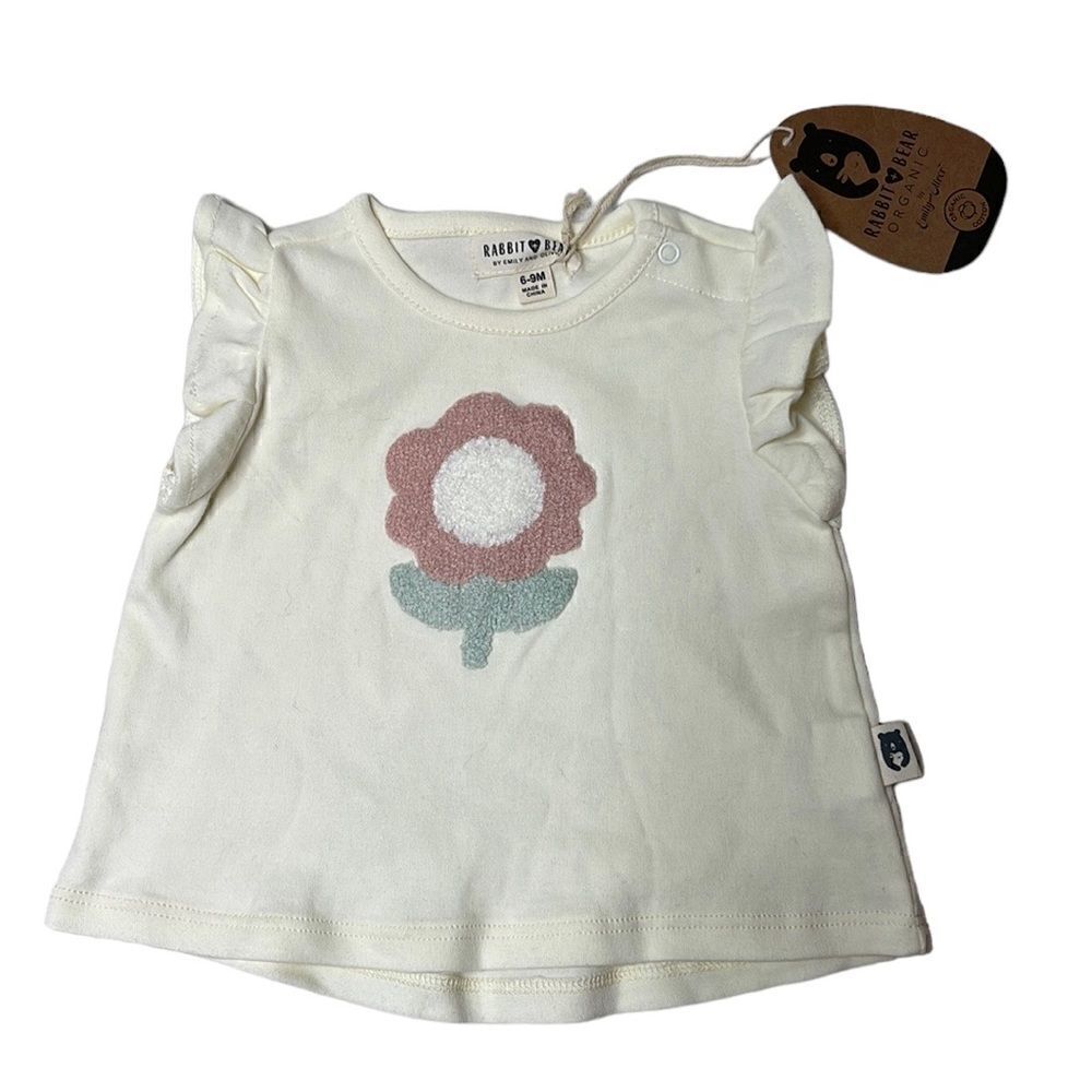 Rabbit+Bear Organic Cotton Graphic Ruffle T-shirt. Size 6-9 Months. New With Tag
